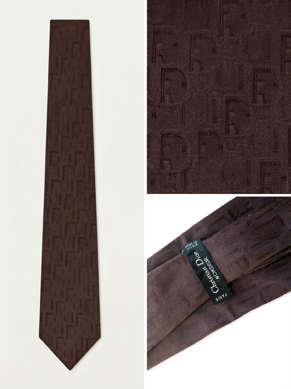 Dior Brown Silk Jacquard Logo Tie